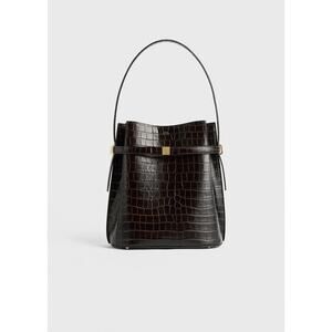 Toteme Belted croco-embossed bucket bag dark brown